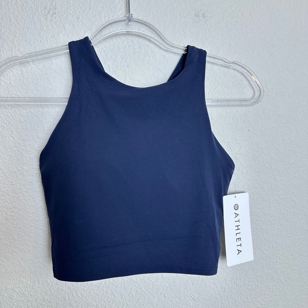 Athleta D-DD Conscious Crop Powervita Navy Blue Sports Bra XS 531221-00-2-0001